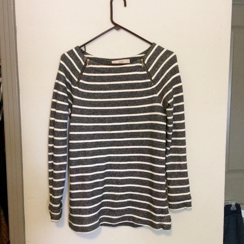 Grey and White Striped Loft Sweater